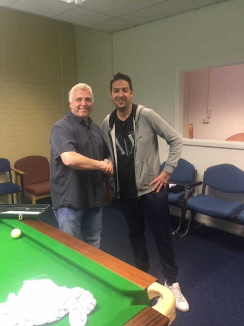 Yes its professional Matthew Stevens calling at Century for a bit of practice before the English Open in Manchester with Paul McCulloch Century owner.