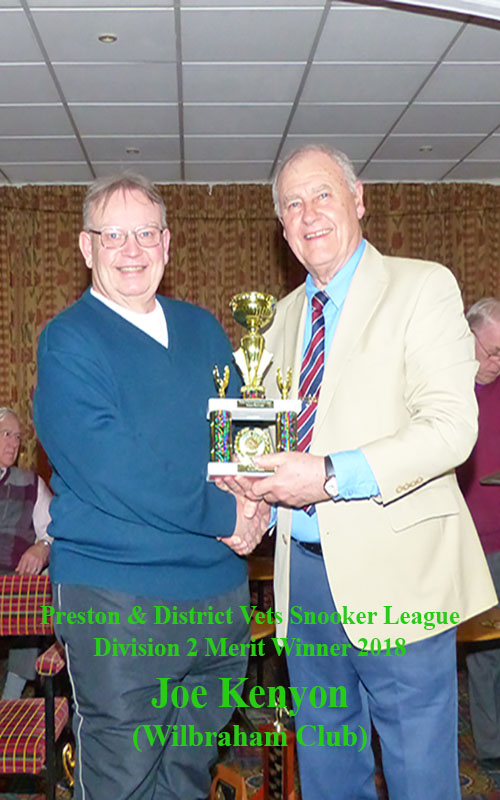Joe Kenyon of Wilbraham Club takes the Division 2 Merit Trophy from Chairman John Hilton.