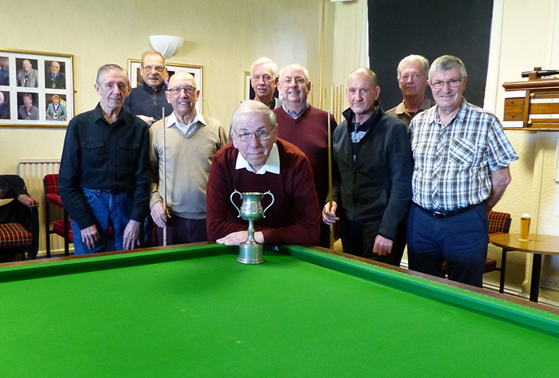 Winners of Division 2 Handicap Cup, St Anthonys. L to R: Peter Foy, Mal Davies, Norman Maudling, Tom Anderson (Capt), Dave Taylor, Ken Dickinson, Fred Lynch, Trevor Doe, Bob Fogg.