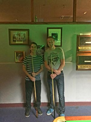 The Billiards Supply cup finalists, Terry Walsh (Fazakerley SS) and Richie Green (Aintree Cons)