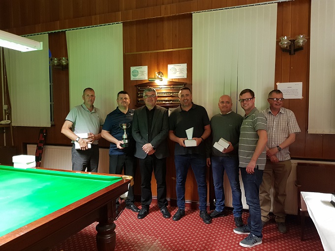 Division One Runners-up 2018-19 - Olympic BC B - Ian A Jones, Paul Williams, Tommy Stevenson, Andy Edwards & Steve Evans Jnr, I A Jones & Paul Williams.