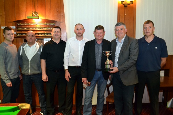 Division One Runners-up 2014-15 - Crosby Village SC - Steve Evans Jnr, Andy Edwards, Paul Williams, John Mason, Steve Evans Snr & Ian A Jones.